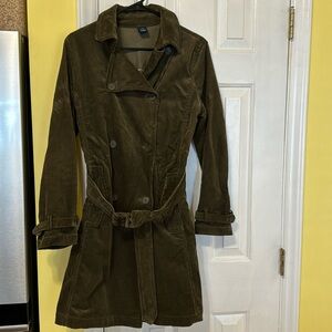 GAP Corduroy Trench Coat in Deep Olive